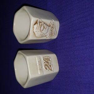 *EUC* 1997 Nascar Racing #24 JEFF GORDON 3-D Beige Ceramic Shot Glasses Set of 2
